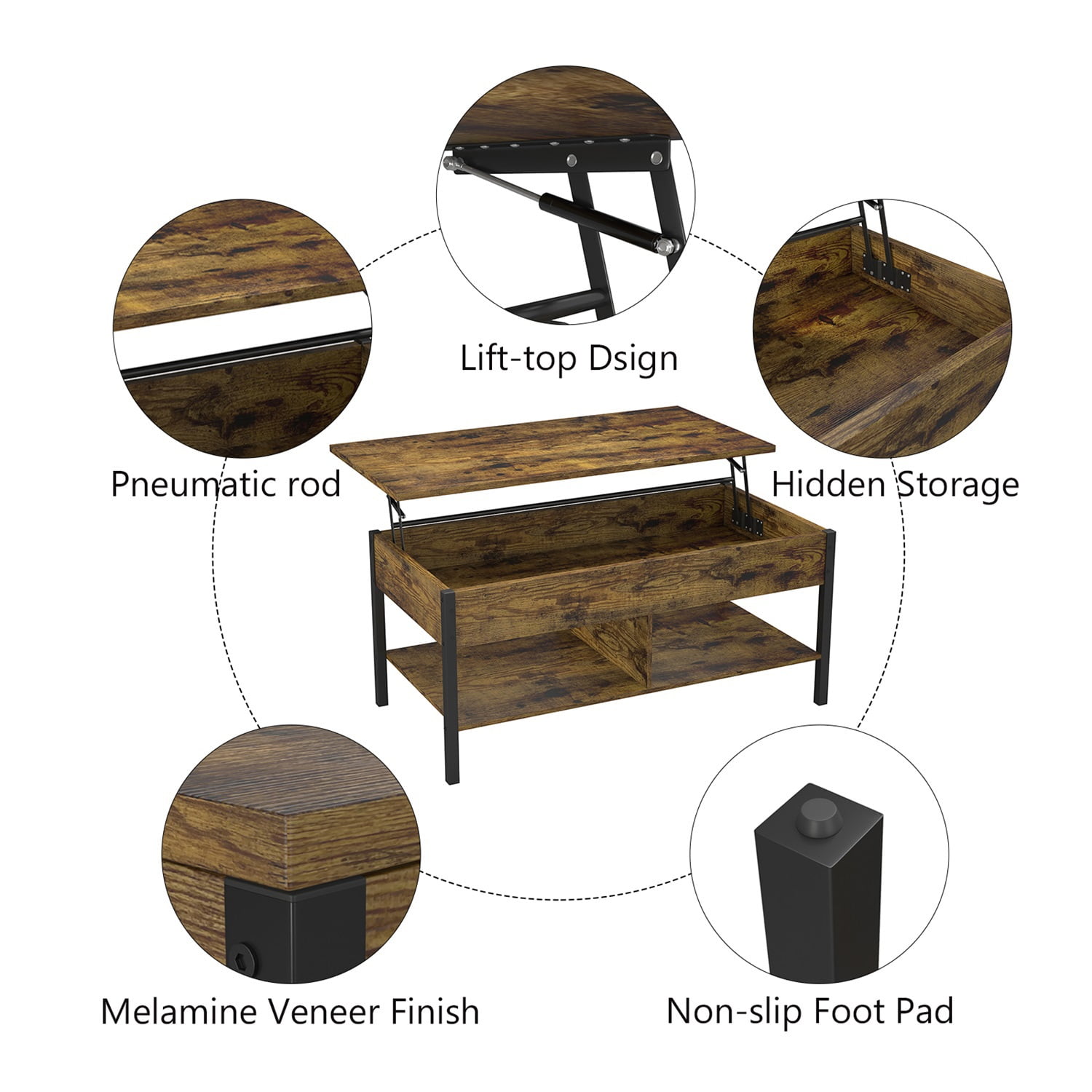 Kadyn Lift Top Coffee Table, Pop Up Coffee Table with Hidden Compartment and Open Storage Shelf, Living Room Table for Home, Office, Brown Kadyn Lift Top Coffee Table, Pop Up Coffee Table with Hidden Compartment and Open Storage Shelf, Living Room Table for Home, Office, Brown