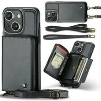 Dteck Crossbody Wallet Case for iPhone 15, RFID Blocking PU Leather Zipper Handbag Purse Flip Cover, Kickstand Folio Case with Card Slots Holder Wrist Strap Lanyard,Coffee