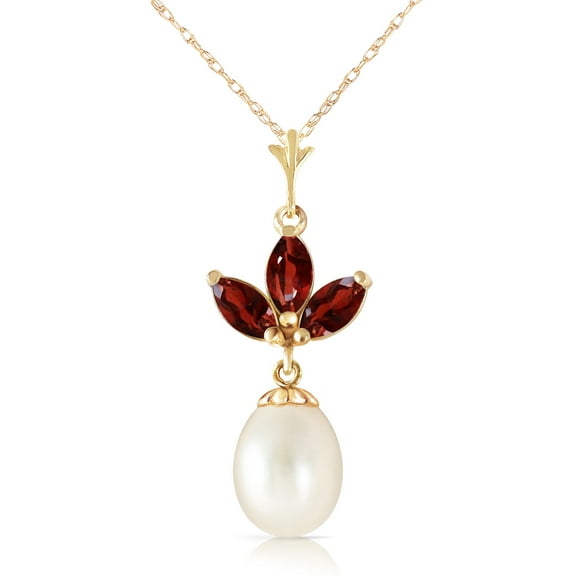 Galaxy Gold 14K Solid Yellow Gold 16" Station Necklace with Freshwater-Cultured Pearls and Natural Garnets, 14"-24" Sizes, January Birthstone, Symbol of Passion