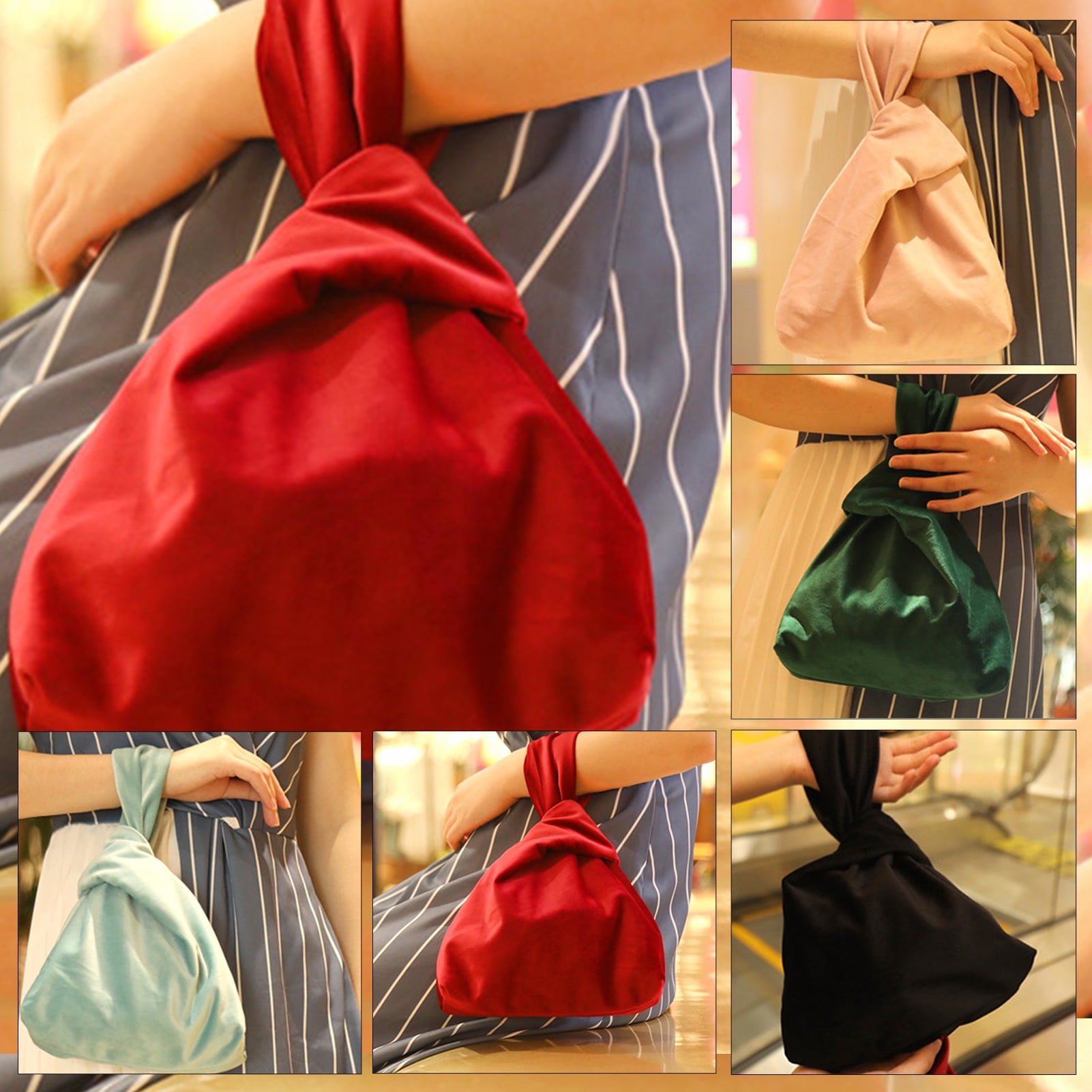 Crushed velvet Japanese Knot Bag wrist bag purse handmade 
