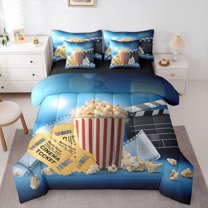 Manfei Filmstrip Home Bedding Comforter Set 7pcs, Retro Cinema Movie Queen Bedding Sets, Teen Boy Girl Kid Reversible Queen Sheet Sets, Microfiber Bedroom Decor