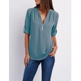 thumbnail image 4 of Ladies Loose Chiffon Shirt Multi Colors V-Neck Zipper Long-Sleeved Casual Basic Blouse Shirt Tops Plus Size, 4 of 8