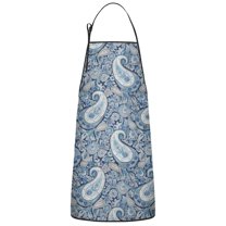 Blue Pioneer Flower and Paisley Pattern (3) Apron-Garden Aprons for Women with Pockets-Cotton Linen Waterproof Kitchen Cooking Gardening Aprons Adjustable for Kitchen,Cooking,BBQ and Salon 33x27 Inch