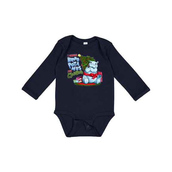 Inktastic I Wanna Hippopotamus for Christmas Cute Hippo Boys or Girls Long Sleeve Baby Bodysuit