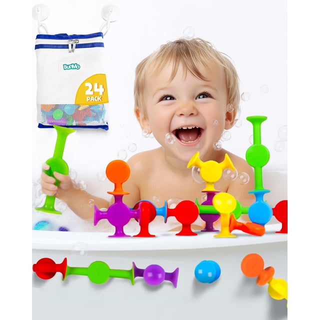 Juguetes de baño con succión BUNMO Smooth, paquete de 24 para niños mayores de 3 años