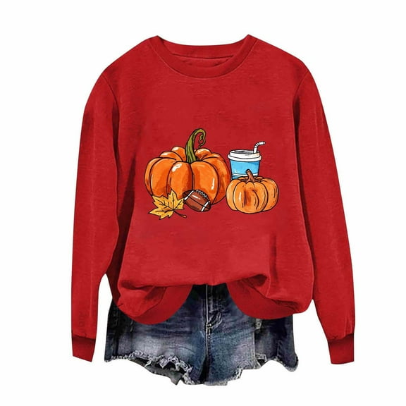 SwiftWear Women's Thanksgiving Print Crewneck Sweatshirt Fall Themed Pullover with Seasonal Design, Soft Casual Comfort Wear Red