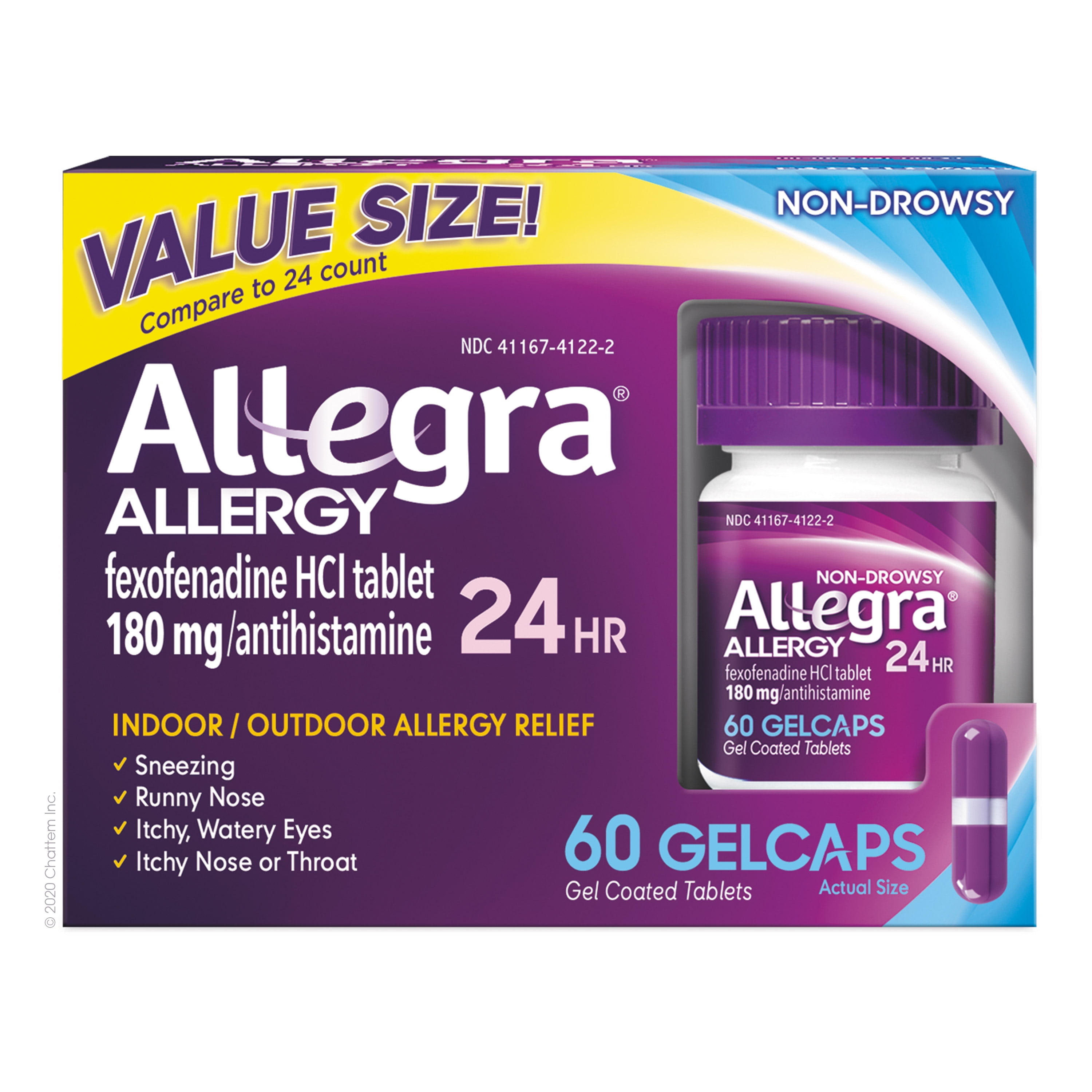 Allegra Adult 24hr Gelcaps 60 Ct 180 Mg Allergy Relief Walmart