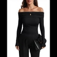 thumbnail image 3 of Blusas Elegantes Informales con Hombros Descubiertos para Mujer, de Corte Entallado, de Larga, para Salir en y Otoño. Negro L, 3 of 8