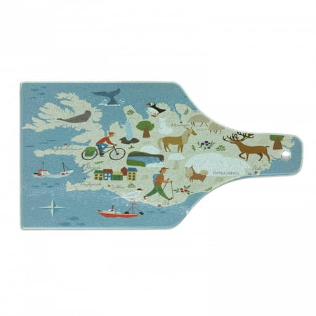 

Iceland Cutting Board High Detailed Typographic Map with Cultural Country Items and Animals Decorative Tempered Glass Cutting and Serving Board in 3 Sizes by Ambesonne