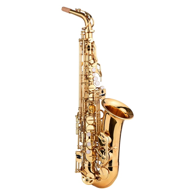 Saxofón Alto AS-482 en Mi bemol, acabado dorado en latón para principiantes e intermedios - Incluye estuche rígido, cepillo de limpieza, paño, guantes, 2 correas y soporte para cuello (color de paño