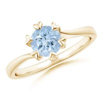ANGARA Natural Heart Prong-Set Round Aquamarine Solitaire Engagement Ring in 14K Yellow Gold for Women (Size-6mm) | March Birthstone, Anniversary, Jewelry Gift for Women | Natural Aquamarine Ring