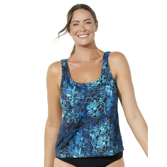 Swimsuits for All Women's Chlorine Resistant Classic Scoop Neck Tankini Top