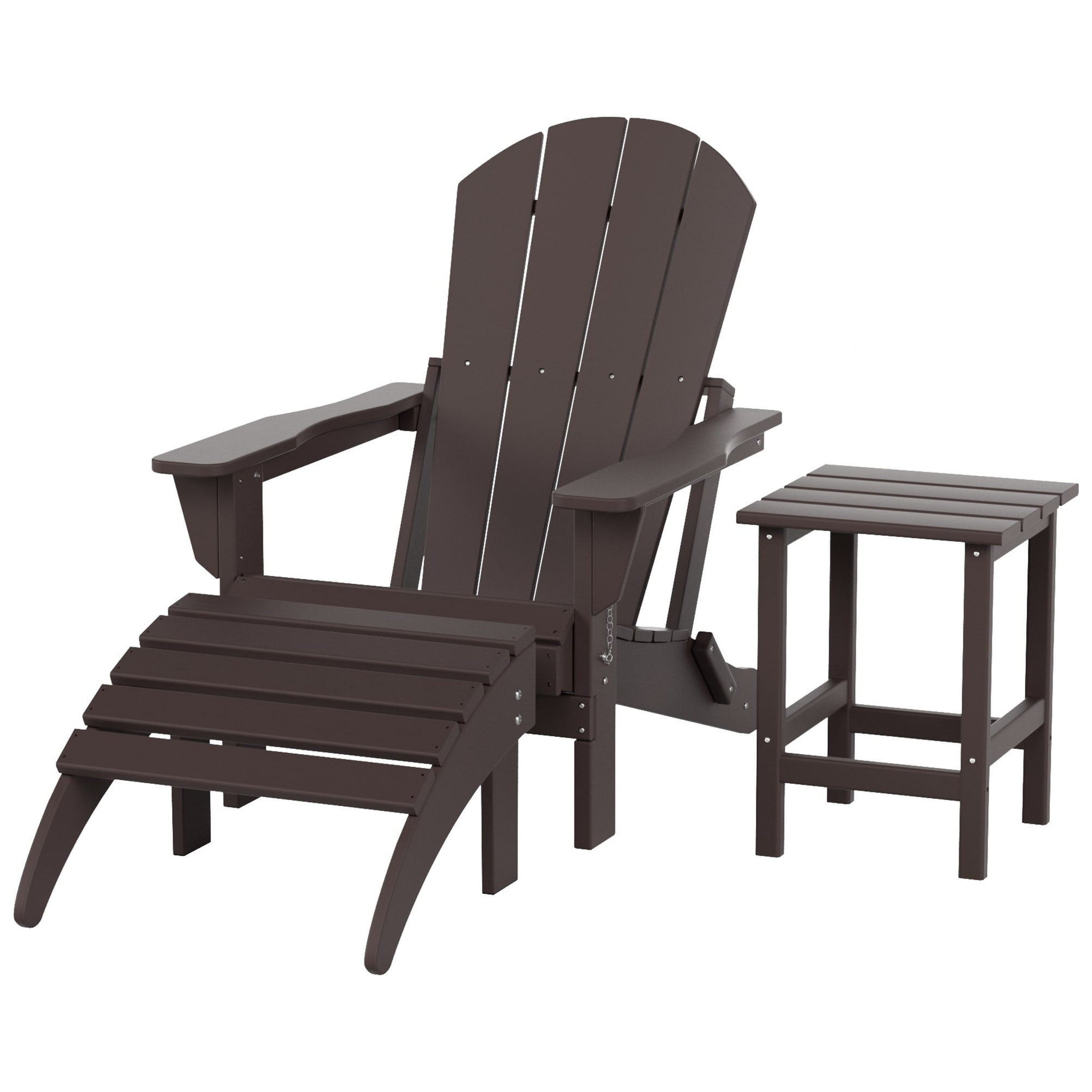 Polytrends  Laguna Hdpe All Weather Outdoor Patio Foldable Adirondack Chair With Ottoman And Side Table (3-Piece Set) Dark Brown