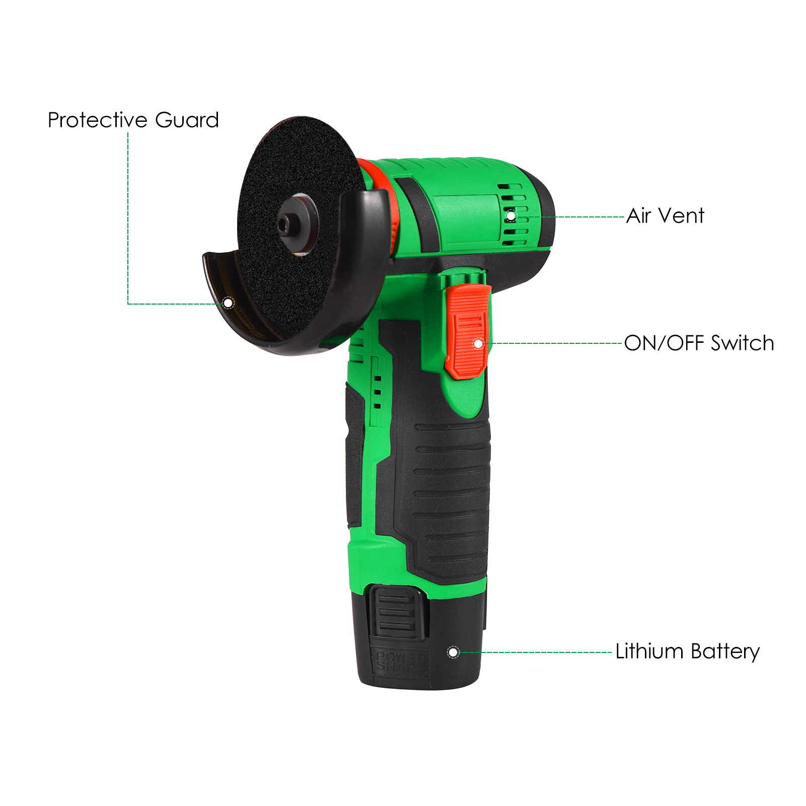 Angle Grinder Electric 12V Cordless Angle Grinder Tool Kit Portable Lithium Electric Angle Grinder 19500rpm Mini Rechargeable Power Cutter with 2pcs Batteries 2pcs Grinding Discs for Grinding