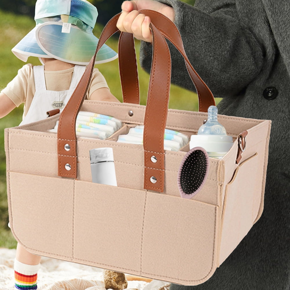 Ksruee Felt Diaper Bag Felt Large Capacity Baby Travel Storage Bag Car and Nursery Organizer Travel Diaper Organizer Basket Diaper Changing Tote for Diaper Toys Bottles Wipes Books attractively