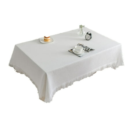 

ENTASSER Dustproof outdoor tablecloths with fringes crease free cotton linen tablecloths for parties buffetsWaffle white [long table]90*90