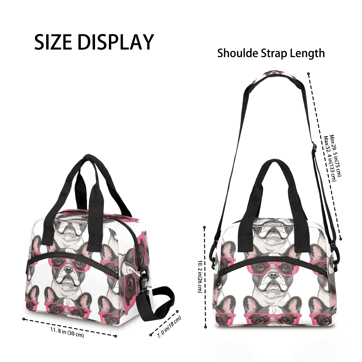 Herdesigns French Bulldogs Dog Insulated Lunch Bag for Women Men Adults Large Reusable Lunch Box Leakproof Portable Cooler Tote Bags with Adjustable Shoulder Strap