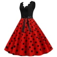 thumbnail image 4 of qolati 1950s Dresses for Women Vintage Sleeveless V Neck Polka Dots Print Rockabilly Prom Dress Elegant High Waisted Bow Tie A-Line Swing Midi Dress, 4 of 6