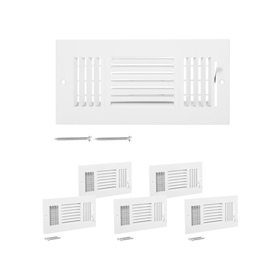 VEVOR 4 x 10 Inch Air Vent Covers, 6-Pack Floor Vents, HVAC 3-Direction Iron Vent Grilles for Home/Office Wall & Ceiling,Rustproof Anti-Peeling Air Vents Deflector Adjustable with Metal Damper,White