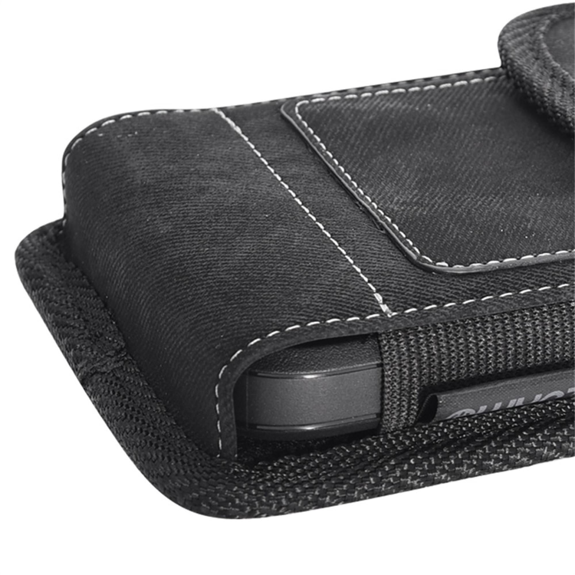 Large Horizontal Universal Phone Pouch – Black Denim Fabric with Belt Clip – Fits Devices Up to 6.3"​