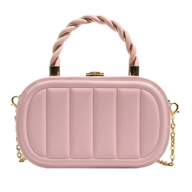 Bolso de mano tipo caja con cadena, bolso de mano, bolso cruzado para mujer, elegante bolso de boda de PU Rosa