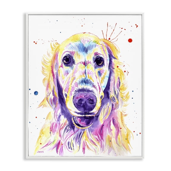 Stupell Industries Contemporary Vivid Retriever Dog Pet Portrait White Framed Giclee Art, 11 x 14, by Jen Seeley