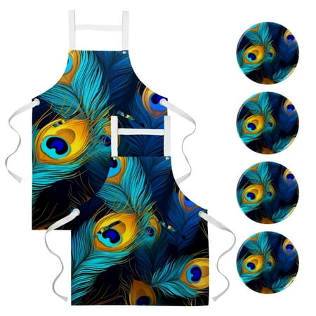 

Peacock Feathers 2 Pack Waterproof Circle Pins with Pockets and Badge Pin for Chef Apron