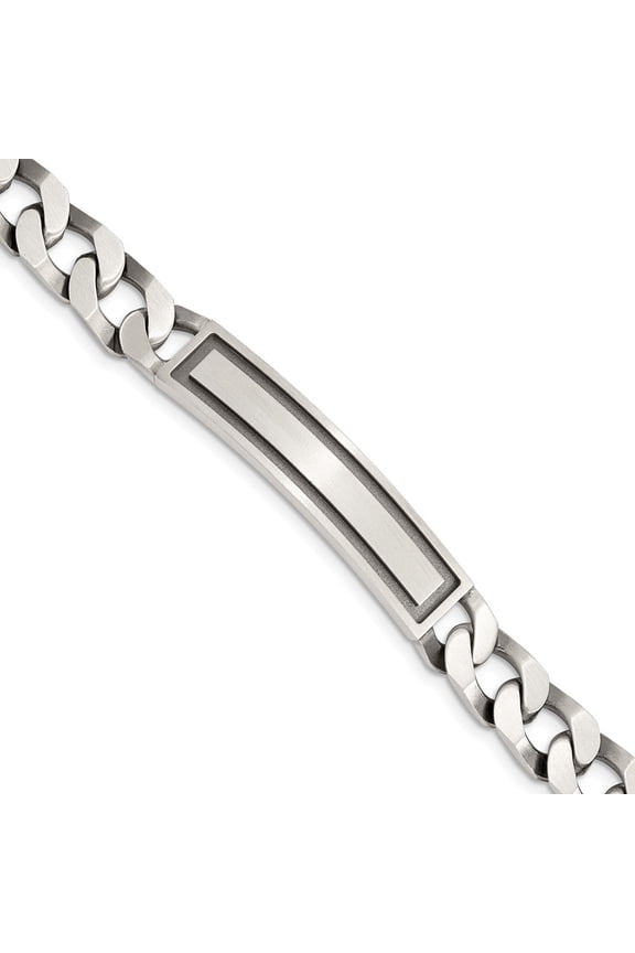 White Sterling Silver bracelet ID Link, 7.5 in Antiqued Satin Link