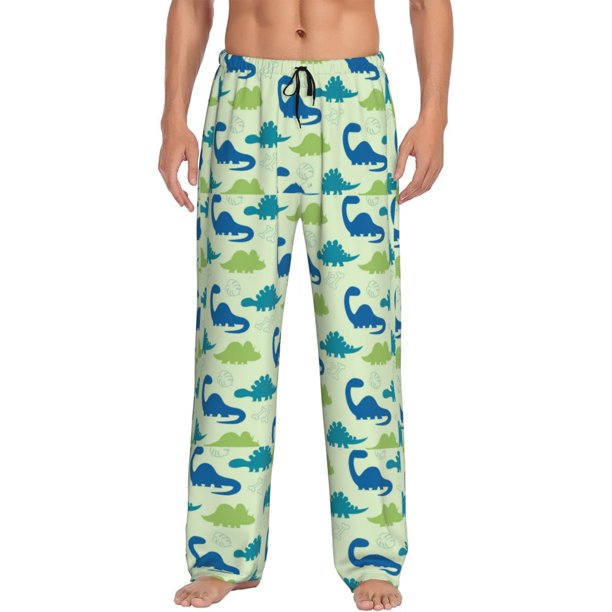 Balery Cute Dinosaur Blue Green Pantalones de pijama para hombre, pijama ultraligero, pantalón de descanso-Small