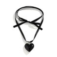 thumbnail image 1 of Big Heart Pendant Necklace Boho Knotted Bowknot Silk Ribbon Adjustable Chain--Black-Product code 43260 Black, 1 of 5