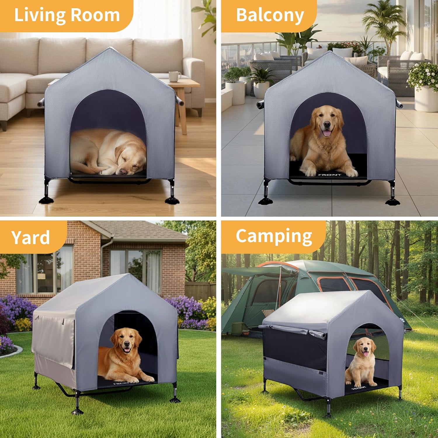 42" Dog House Outdoor Indoor with Breathable Mesh Windows, 2-in-1 Outside Dog House Elevated Dog Bed Cot Dog Tent Shade Shelter, Easy to Assemble & Clean (42 INCH)