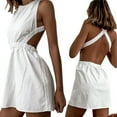 thumbnail image 2 of Women's Backless Tank Top Dress Summer Evening Dress Statement Solid Color Crossover High Waist Mini Dress Sexy Club Streetwear-a-XL, 2 of 7