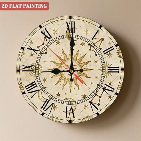Wooden Wall Clock with Constellation Star Pattern, Silent Movement, Battery Operated (AA Batteries Not Included), Artistic Home Decor, 10×10inch (25×25cm)