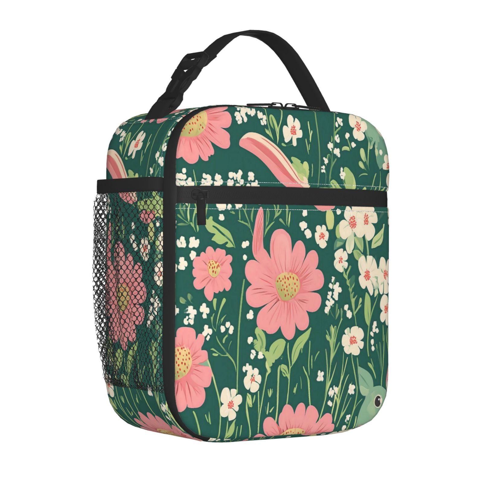 Lunch Bag For Women Men Insulated Portable Lunch Box Bento Box Office Picnic Travel Cooler Bag Flowers (13)