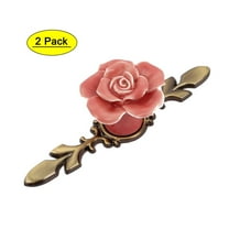 Unique Bargains Cupboard Wardrobe Drawer Door Pull Rose Shape Metal Base Ceramic Knobs 2pcs