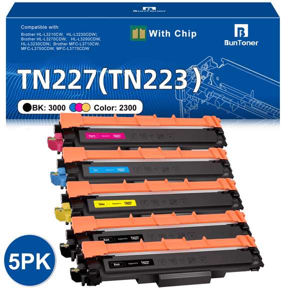 TN227 Toner Cartridge Replacement for Brother TN 227 TN223 TN227 Black TN-227BK Toner (5-Pack)