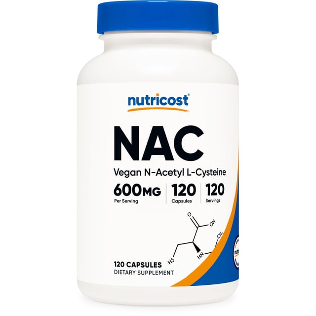 Nutricost N-Acetyl L-Cysteine (NAC) 600mg, 120 Vegetarian Capsules - Non-GMO, Gluten Free, Vegetarian Caps