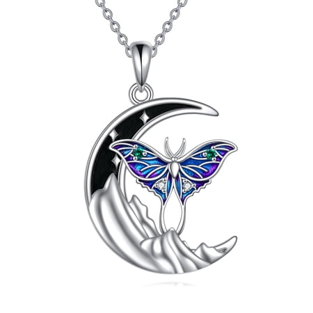 Luna Moth Necklace for Women Sterling Silver Gothic Crescent Moon Moth Pendant Necklaces Luna Moth Jewelry Gifts for Women