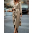 thumbnail image 2 of Women's High Low Surplice Balloon Sleeve Midi Dress in 100% Polyester Fabric Ideal for Office to Evening Events, 2 of 7