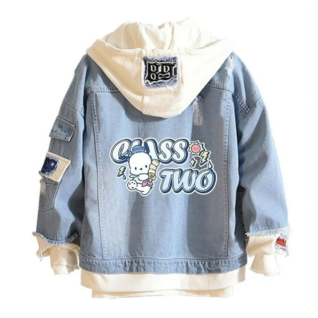 Casual Distressed Denim Hooded Bomber Jacket Long Sleeve Unisex Multi-Color