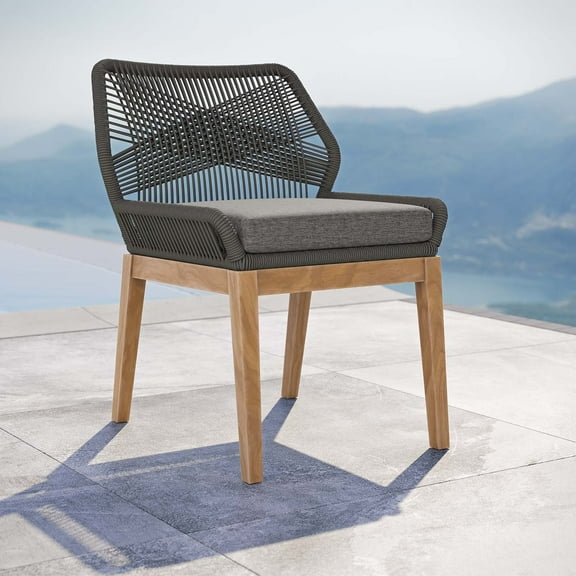 Modway Wellspring Outdoor Patio Teak Wood Dining Chair in Gray Graphite