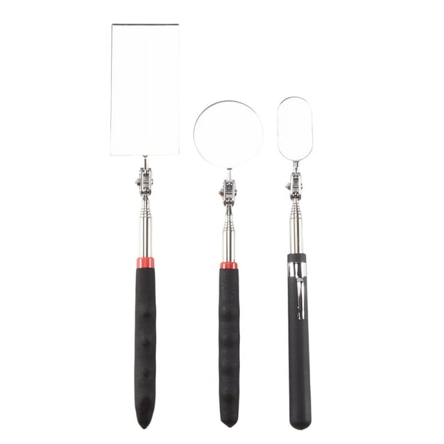 3 Pieces Telescoping Inspection Mirror Round Mirror Square Mirror Inspection Tool for Checking Vehicle,Observing Mouth B,1 set x inspection mirror,black & silver
