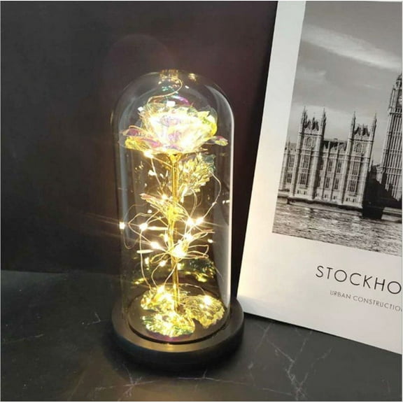 Rose in Glass Dome with LED Light (GOLD)