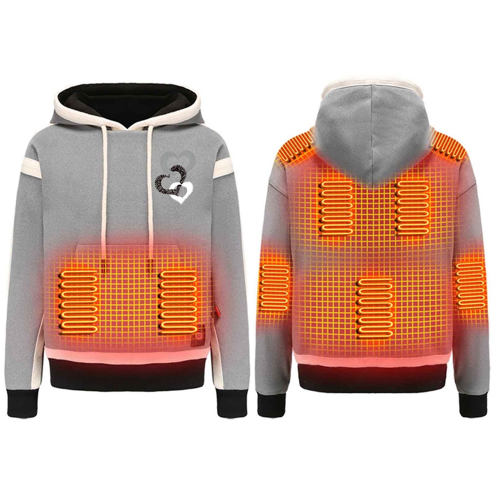 Titcea Heated Hoodie Women, 3 Adjustable Temperature 9 Heating Zones, USB Rechargeable Heated Sweatshirt with Hood Fashion Print Drawstring Warming Sweater, Gifts for Her