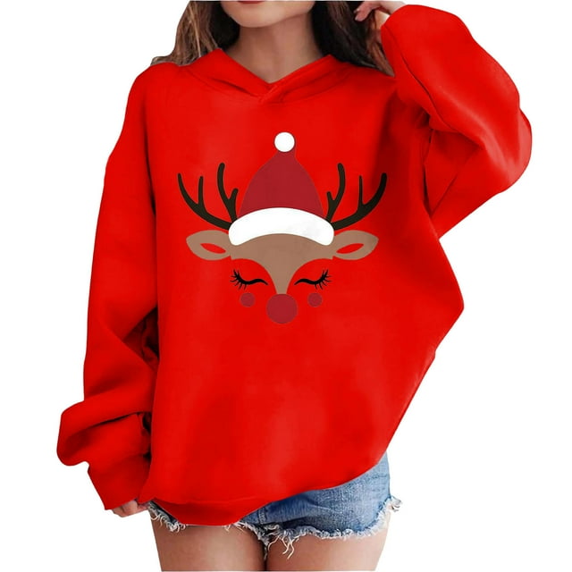 Tenues Rouges Garçon Fille pour Enfants Garçon Fille Automne Hiver Manches Longues Joyeuses Fêtes Noël Chandail Décontracté à Capuche Uni Chandails à Capuche Tenues Chandail Enfant 2025 Vêtements Y2K 11 Ans