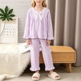 thumbnail image 5 of YunPes Girls Cute Loungewear Set Lace Trim Square-Neck Bubble Crinkle Blouse and Ruffle Pants Kids Soft Lightweight Spring Fall Outfits, 5 of 6