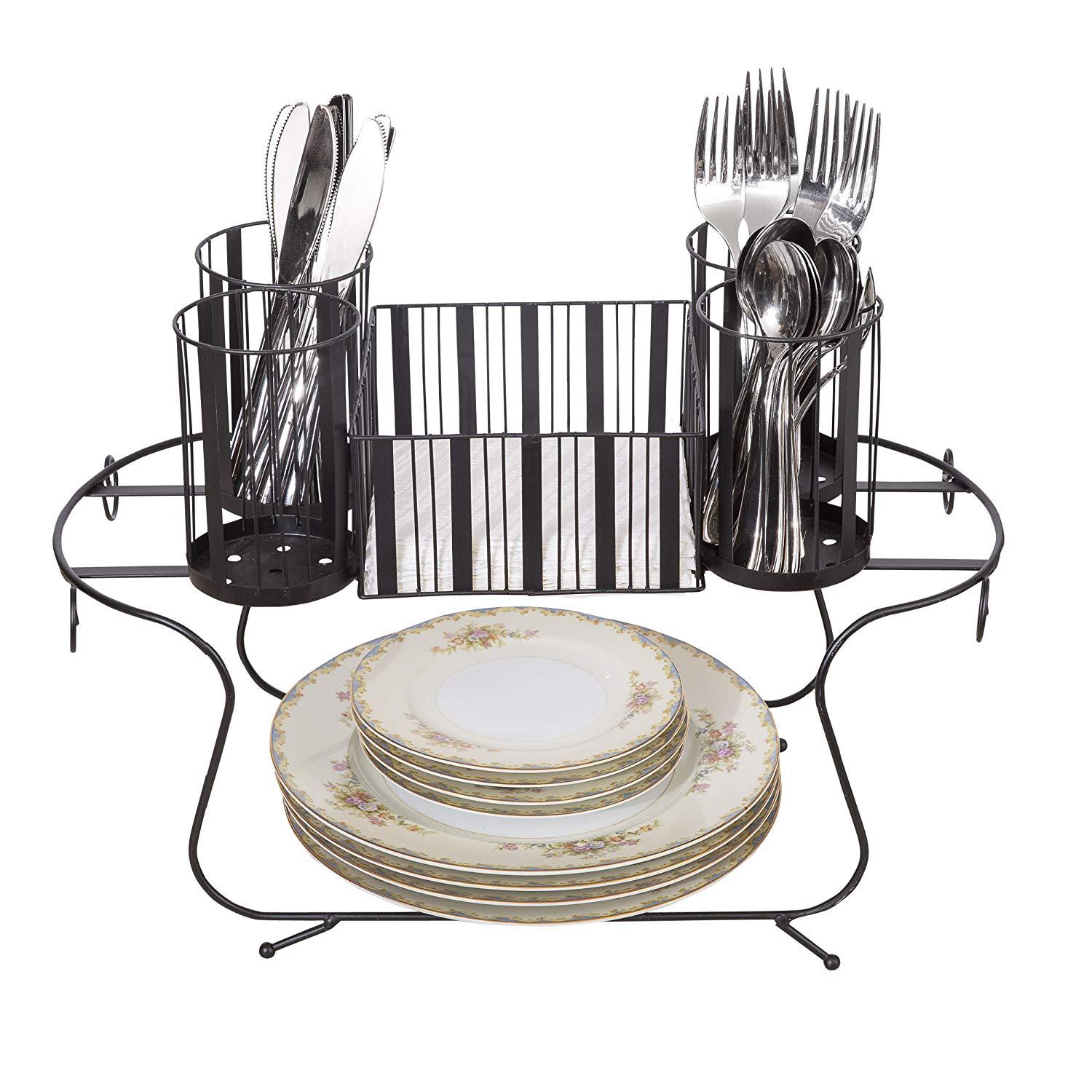 Besti Vintage Buffet Caddy (Black) Utensil, Napkin, and Dish Organizer