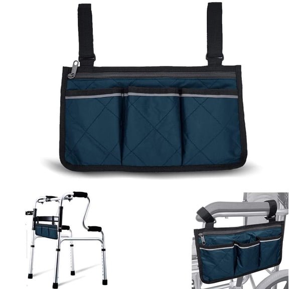 LQCrafK Wheelchair Armrest Pouch Organizer Wheelchair Side Bag with 3 Pockets for Electric Wheelchairs Scooter Walker Accessories