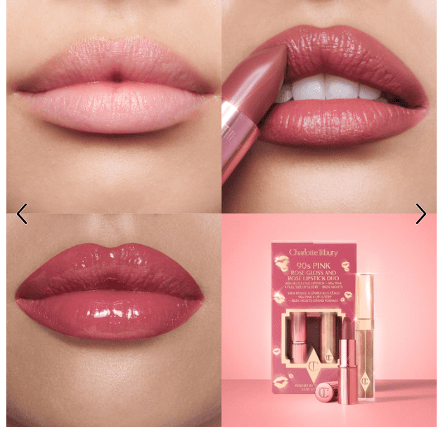 Charlotte Tilbury 90s Pink Rose Gloss and Lipstick Duo - Mini KISSING Lipstick + Full Size Lip Lustre