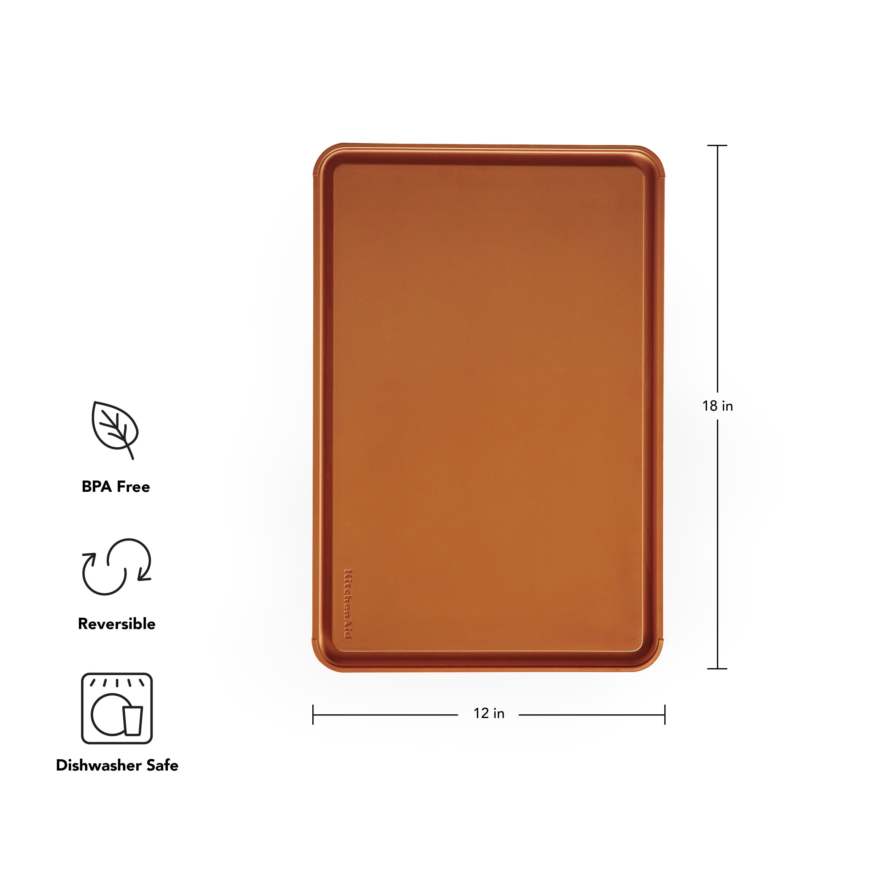 KitchenAid Classic Plastic Cutting Board with Trench, Non-Slip Edges, Dishwasher Safe, 12x18, Scorched Orange